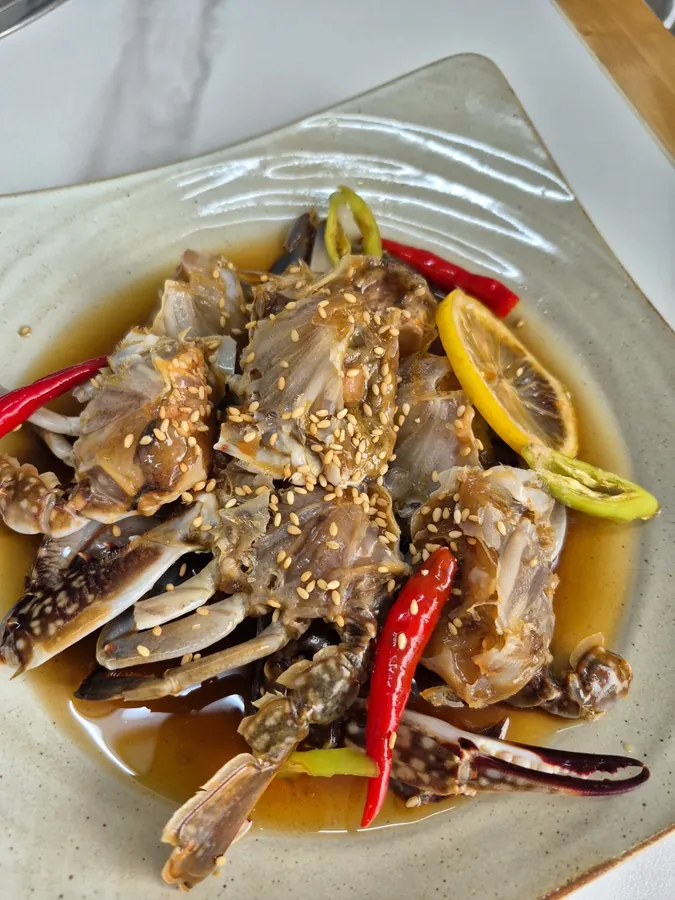 Soy sauced Crab. Cut